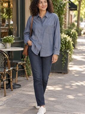 Vintage Talbots Chambray Denim Shirt Women’s M 100% Cotton Oversized